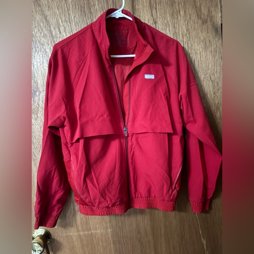 Figs Red Full-Zip Scrub Jacket